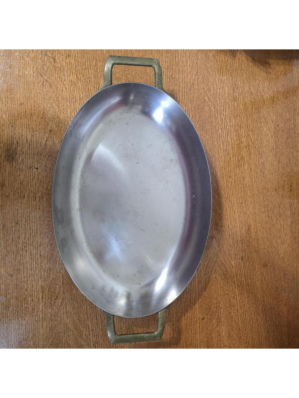 VTG Paul Revere 1801 Copper Clad Oval Au Gratin Pan Brass Handles 12" USA